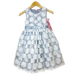 NWT Bon Bleu Elegant Blue and White Lace Dress with Sequins size 5